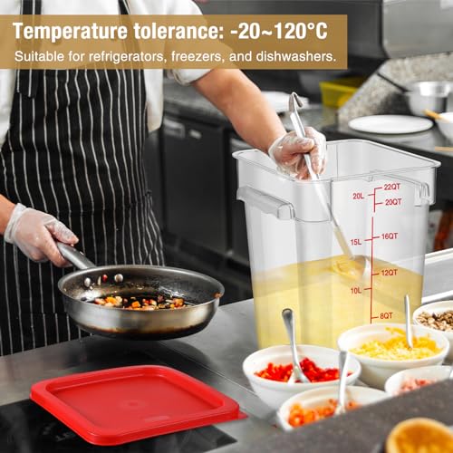 Image of Suclain 2 Pcs Square Food Storage Container Polycarbonate Clear Food Container with Lid Commercial Rice Storage with Graduations for Commercial Kitchen(22 Qt,Red)