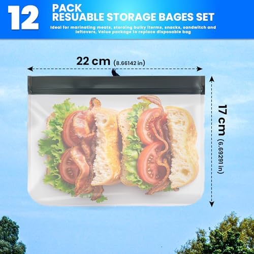 Reusable Silicone Food Bags – 12-Pack Set (Medium Sandwich Size 9x6") | BPA-Free, Leakproof, Eco-Friendly & Durable | Ideal for Meal Prep, Freezer, Lunch, Travel & Kitchen Storage - Thumbnail 2