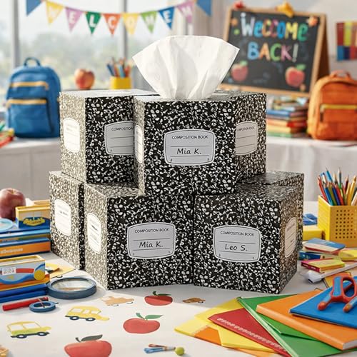 Image of Sabary 12 Pack Back to School Facial Tissue Cube Boxes with Tissues 3 Ply Small Square Tissue Boxes 600 Sheets Total First Day of School Party Supplies Decorations for Classroom Home Car Office