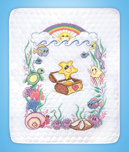 Design Works Crafts A Star is Born Stamped for Cross Stitch Baby Quilt Kit