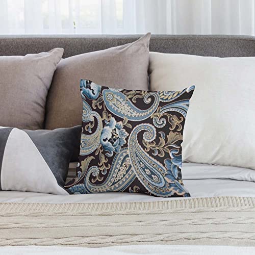 Blue Brown Vintage Paisley Throw Pillow Covers Cozy Square Throw Pillowcases Home Decoration For Bed Couch Sofa Living Room Cushion Case 18"X18" #TOP4