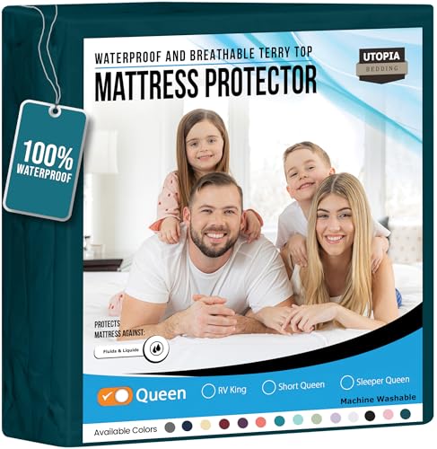 Utopia Bedding Waterproof Mattress Protector Queen Size, Premium Terry Mattress Cover 200 GSM, Breathable, Fitted Style with Stretchable Pockets (Teal)