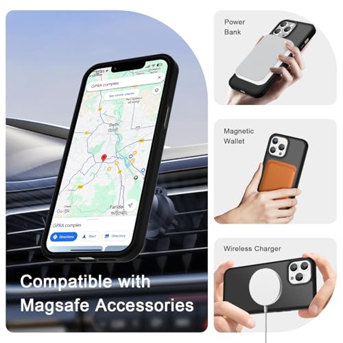 Image of YENAPOON for iPhone 13 Pro Max Case, Matte Magnetic Phone Cover [with 1 Screen Protector] [Support for MagSafe] [Shockproof Military Grade Protection] Translucent Frosted Back, Black