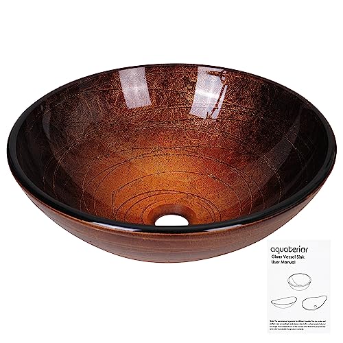 Aquaterior Tempered Glass Bathroom Vessel Sink Copper Round Vanity Bowl Basin Lavatory Arts & Crafts
