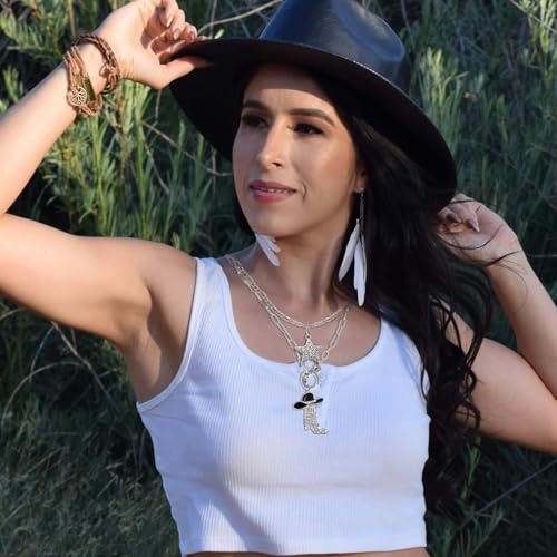 RechicGu 2 Pcs Sparkly Rhinestone Star Choker Western Cowgirl Boot Pendant Stackable Necklace Set for Women Chunky Chain, Cowboy Enamel Hat Boot Star Necklace Western Stackable Jewelry for Women4