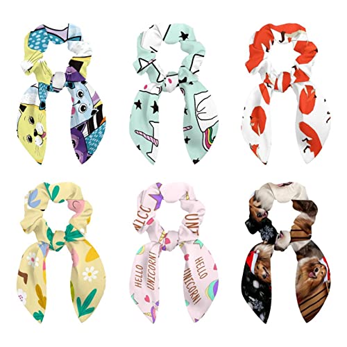 Lot de 6 chouchous cheveux motif chat et licorne pour couettes enfants et femmes