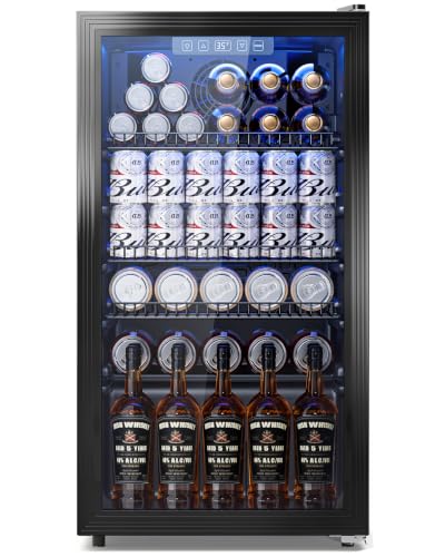 Tehanld Beverage Fridge, 130 Can Mini Fridge With Glass Door, Beverage Cooler Refrigerator, Wine...