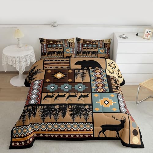Feelyou Wild Animal Plaid Comforter Set Queen Size Boys Girls Bedding