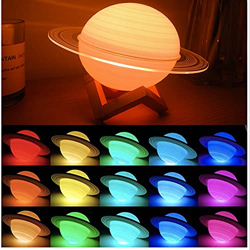 Kiko-ershaa Lampe de Saturne 16cm LED Impression 3D Veilleuse USB Lampe de Chevet Rechargeable pour Enfants Enfants Cover