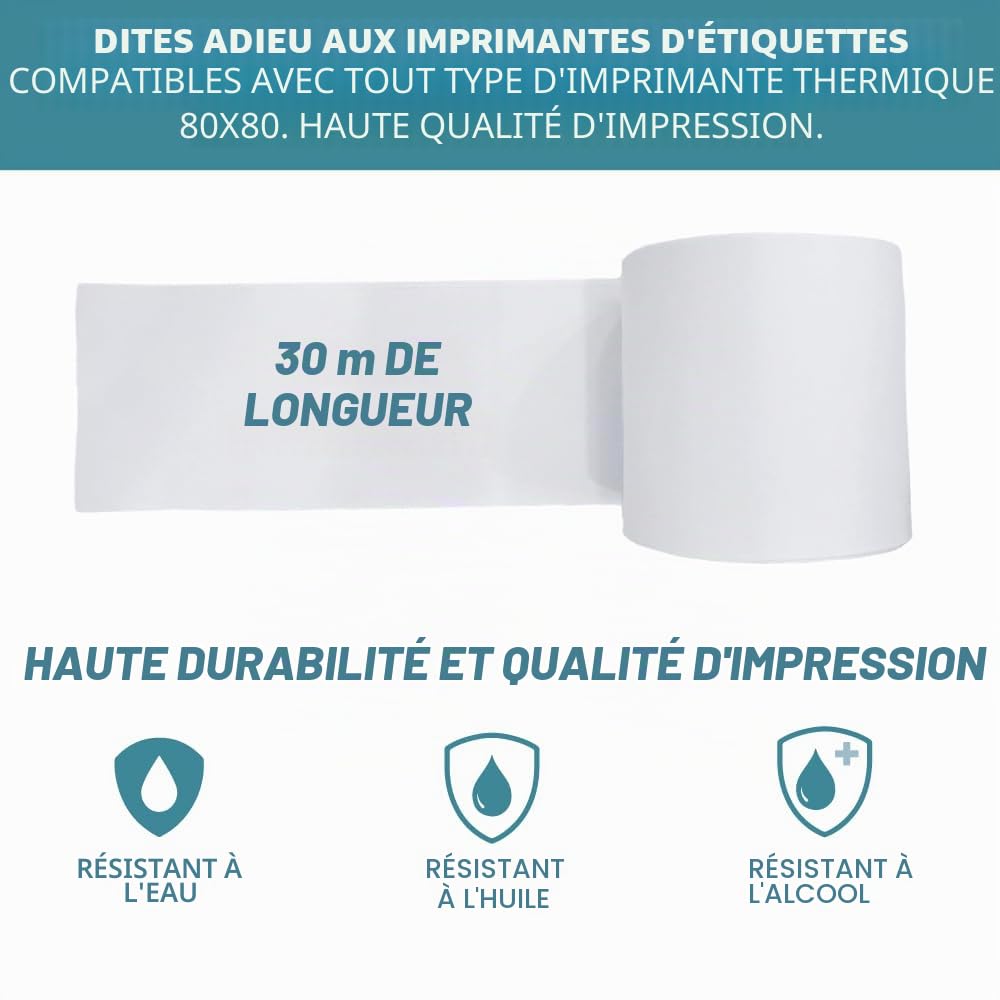 Lot de 10 rouleaux d'étiquettes thermiques adhésives - Ruban continu en papier adhésif et thermique - Compatible avec imprimante d'étiquettes adhésives et étiqueteuse thermique - Utilisation en