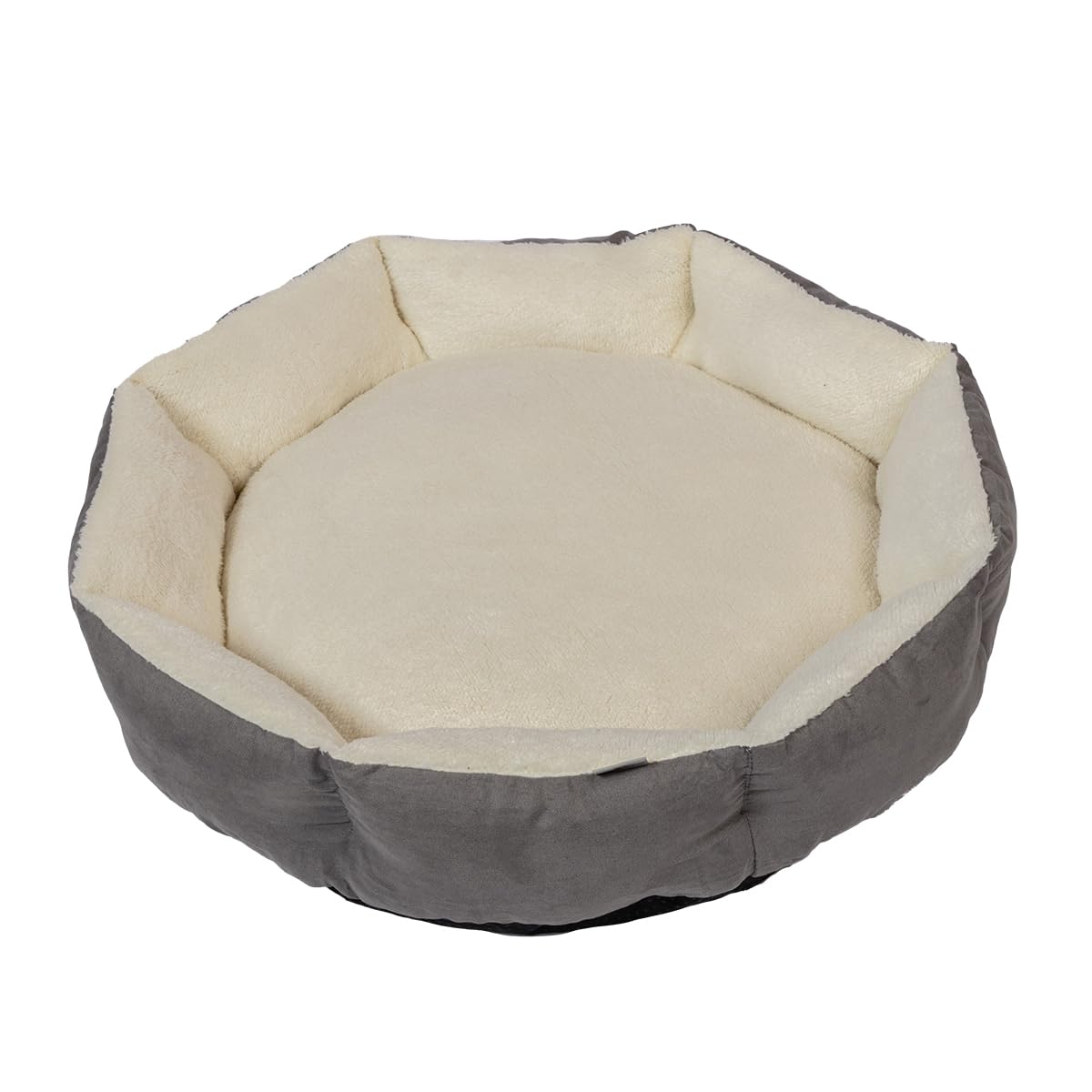 Danish Design Essentials Quilted Dog Bed, Silver Large 65x65x16cm - Scalloped Pet Bed with Fur Lining, Machine Washable