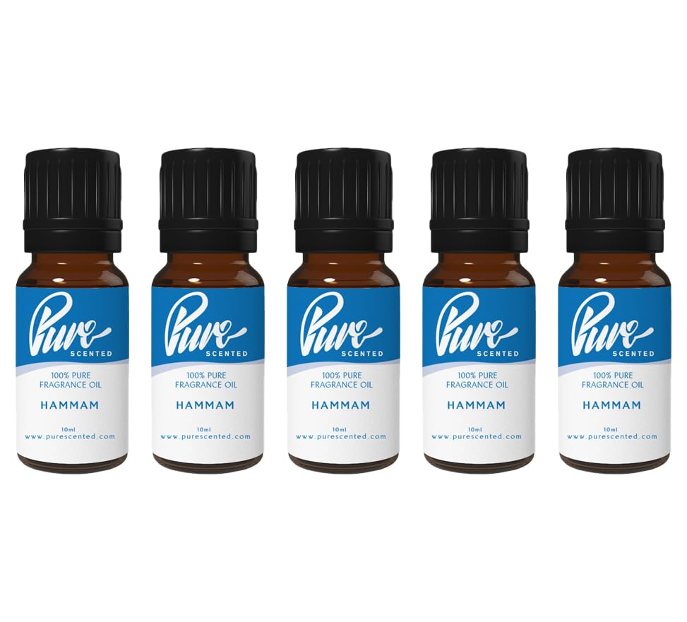 Pure Scented 50ml Fragrance Oils - 5 x 10ml Suitable for Candles, Soaps, Slime, Diffusers, Cosmetics, Wax Melts, Designer (5 x 10ml, Hammam)