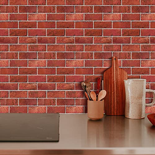 Atcoogus Peel And Stick Backsplash For Kitchen,Subway Self Adhesive Wall Tiles, Stick On Bathroom,Fireplace,Rv Ect (Red Brick) #TOP2