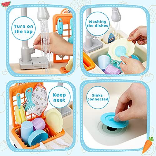 Mini Tudou Küchenspielzeugset mit funktionierendem Wasserhahn,Spülbecken-Spielzeug-Set Elektronisches mit neuem, Rollenspiel für Mädchen,Kleinkinder und Jungen(blau) – Bild 6