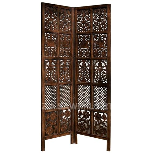 Image of Wooden Partition for Living Room, Privacy Divider, Wooden Room Separator, Divider for Office, Partition for Puja Room, (Mix Frame Design - Brown) (6 Feet 2 Panel)