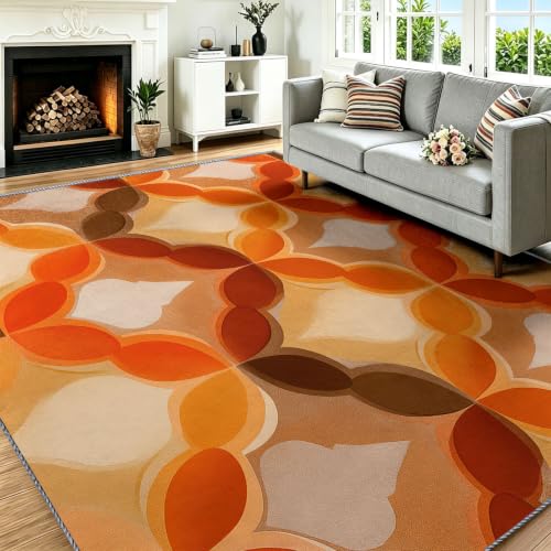 Alfombra lavable naranja de 80x150 cm con líneas curvas modernas 3