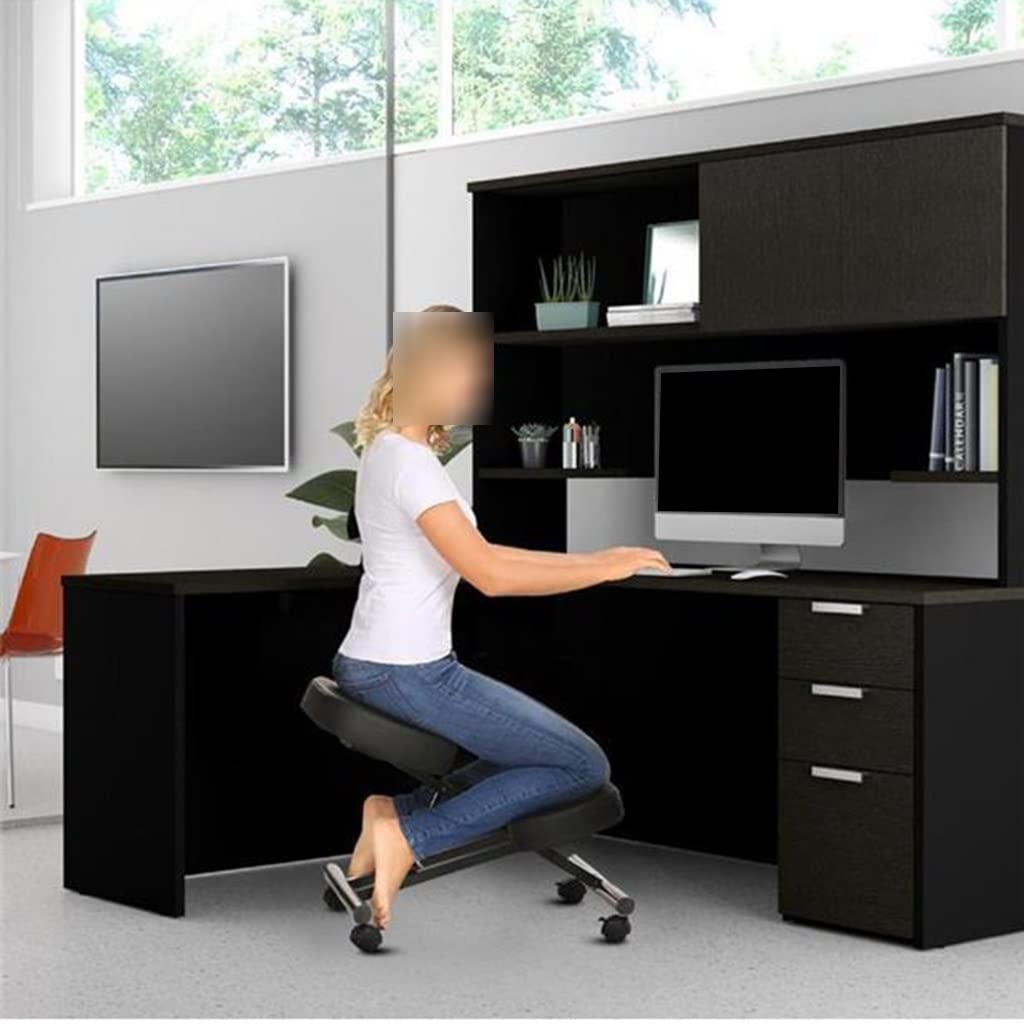 Silla ergonómica para arrodillarse, taburete ajustable, cojines de espuma gruesa, ruedas deslizantes suaves, mejora la postura para la oficina en casa, color negro