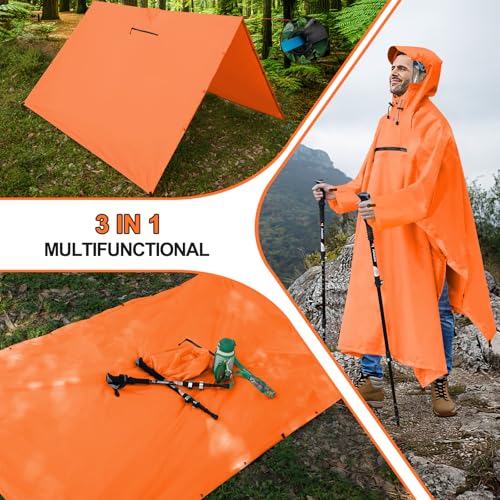 Image of Andake Waterproof Rain Poncho for Adults Unisex,230T Ripstop Polyester,Raincoat Gear with Transparent Viewing Window Outdoors