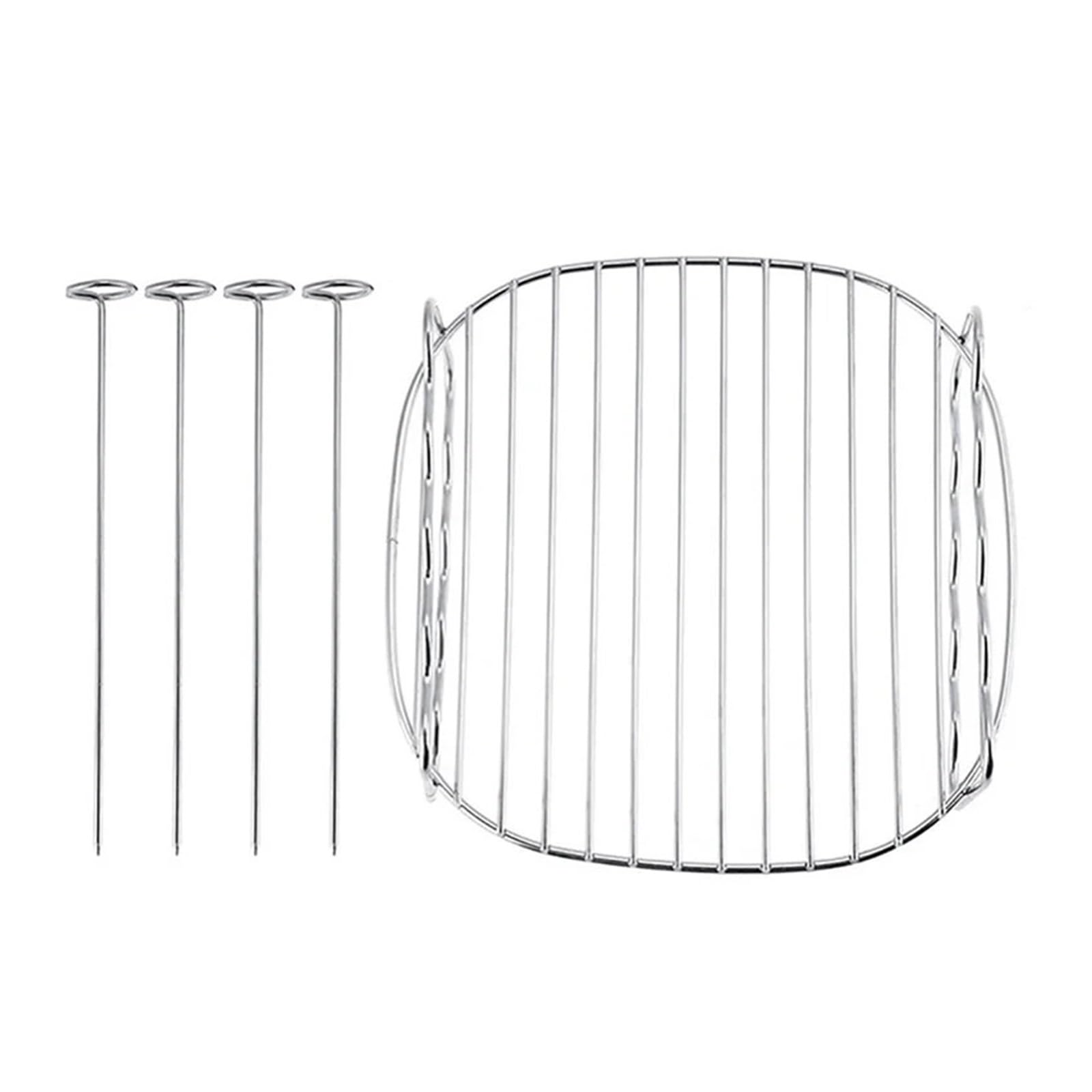 Juego de rejillas for freidora aire 7 pulgadas, versátil, doble capa, con brochetas y soporte for escurrir aceite al vapor for cocina(6 inch 3 needle)