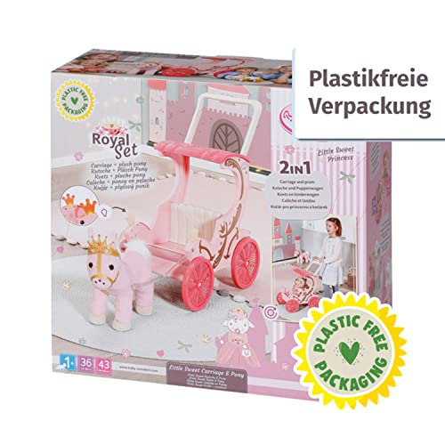 Baby Annabell Little Sweet Kutsche und Pony, 2-in-1 Puppenwagen und Kutsche mit Plüschpony, Lichteffekten und abnehmbarem Schiebegriff, 707210 Zapf Creation