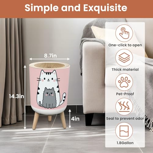 Pequeño bote de basura con tapa gato blanco kawaii 1.8 gal miniatura 2