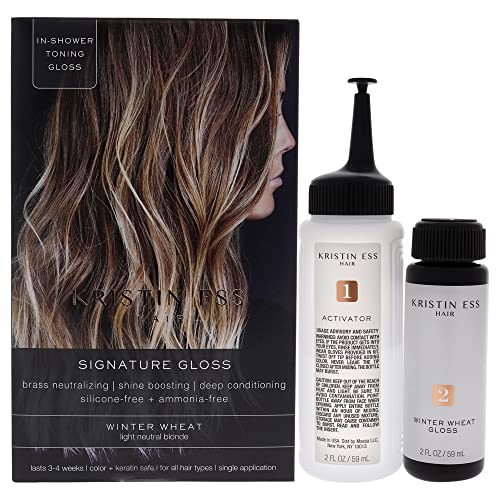 Kristin Ess Hair Light Blonde Hair Dye Hair Gloss - Winter Wheat - Anti Brass + Shine Boosting + Deep Conditioning Color Treatment for Women - Vegan - Phthalates + Paraben Free