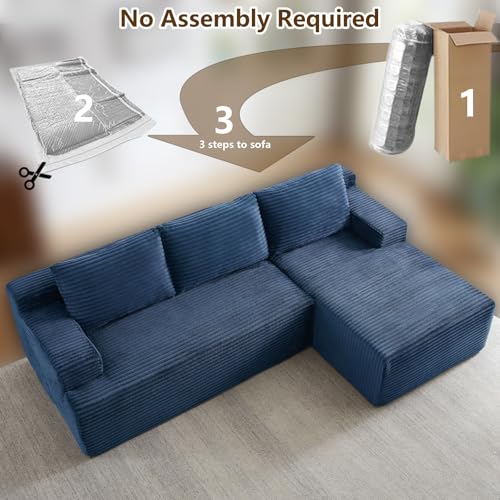 Image of 96.1 inch Modular Sectional Sofa Couches L-Shape Couch 3 Seat Modular Sofa Corduroy Memory Foam Sectional Boneless Couches for Living Room, Cloud Couch with Oversized Chaise(Blue, Right Facing)