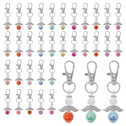 WITGIFT Schutzengel Anhänger Set, 33 Stück Schutzengel Geschenk In 11 Farben, Kleine Geschenke Gastgeschenk Taufe Glücksbringer Engel Für Taufe Gastgeschenke Hochzeit Geschenk