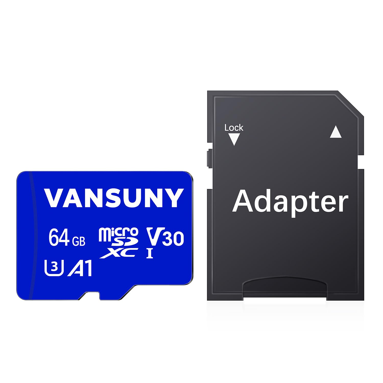 Tarjeta micro SD de 64 GB tarjeta de memoria microSDXC con adaptador SD A1 App Performance V30 4K grabación de video C10 U3 Micro SD para teléfono, cámara de seguridad, cámara de salpicadero, 2