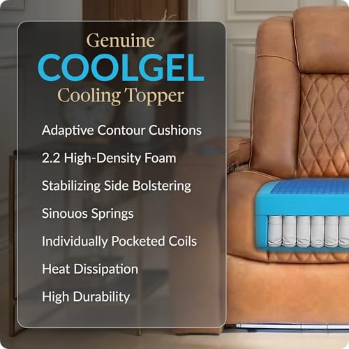Image of Seatcraft Diamante Home Theater Seating Tawny Row of 5 Sofa | Italian Leather, Wall Hugger, Zero Gravity, Powered Headrest, Power Recline, Zero Gap, USB charging