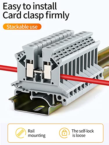 Erayco Bloco de Terminais de Trilho Din Uk2.5B-Bl, Braçadeira de Parafuso, 600 V 20 A 24-12 Awg, Pac
