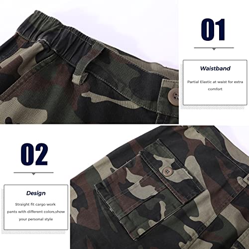 zeetoo Mens Relaxed-Fit Cargo Pants Multi Pocket Military Camo Combat Work Pants3