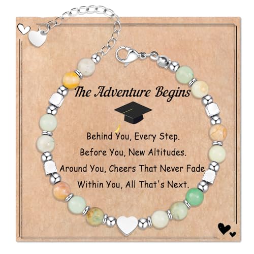 Image of Graduation & Back to School Gifts for Girls, Natural Stone Beaded Bracelet with Inspirational Quote Card, Jewelry for Daughter Granddaughter Niece Student
