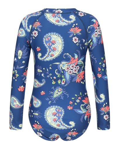 Image of Girls Long Sleeve Rash Guard One Piece Swimsuit Kids UPF 50+ Sun Protection Swimwear Rainbow Striped Bathing Suit 3-14 Years