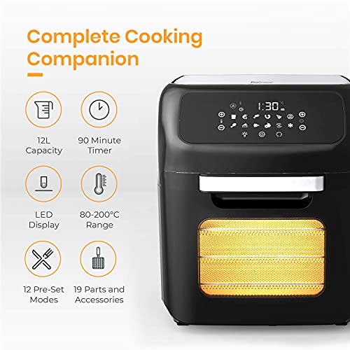 Pro Breeze 12 Quart Air Fryer Oven - Large Air Fryer Toaster Oven with 12 Smart Cooking Modes such as Rotisserie, Food Dehydrator, Bake, Roast, Reheat, Includes 19 Accessories with 3 Rack Levels 5 Pro Breeze 12 Quart Air Fryer Oven - Large Air Fryer Toaster Oven with 12 Smart Cooking Modes such as Rotisserie, Food Dehydrator, Bake, Roast, Reheat, Includes 19 Accessories with 3 Rack Levels - Image 3