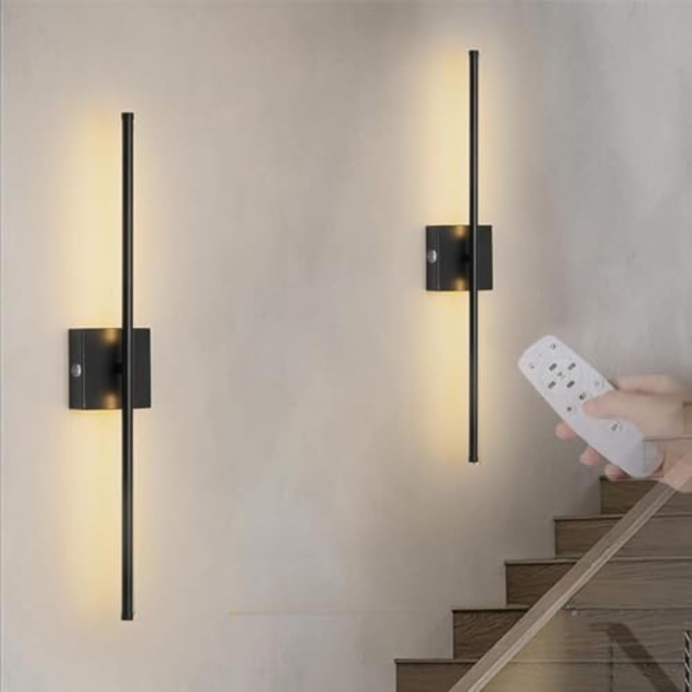 GZZBMY Indoor LED Wall Lamp with Remote Control Dimmable Wall Lights USB Rechargeable Touch Wall Light Wireless 350° Rotation Wall Sconce for Bedroom Living Room Corridor (Black Square,2 Packs)
