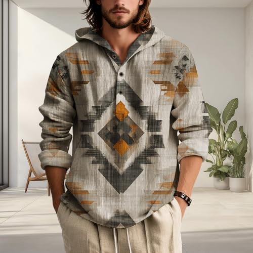 Men's Aztec Tribal Print Hoodie Long Sleeve Button Down Retro Oversized Casual Plus Size Hippie Style Fall Sweatshirt2