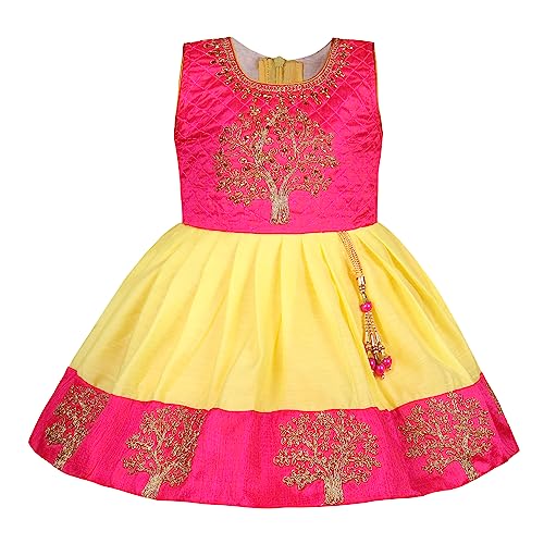 Image of Wish Karo Baby Girls Knee Length Satin Embroidered Party Dress-(fe2913nw)