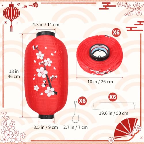 Image of Traditional Japanese Style Red Silk Cherry Blossom Lantern 10 Inch, ZUEXT Set of 6 Waterproof Indoor Outdoor Festival Theme Birthday Party Home Yard Lanterns Japanese Eateries Decor
