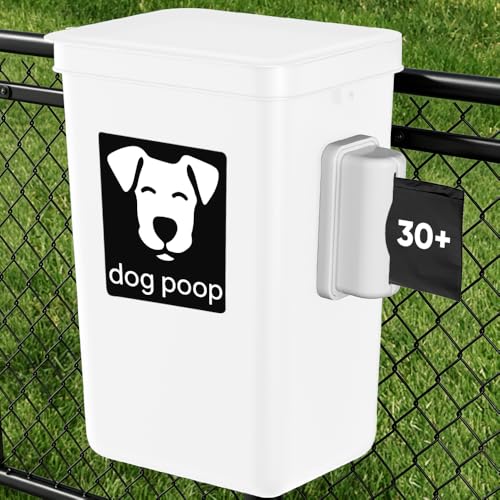 Image of Moryimi Dog Poop Trash Can Outside, 3.1 Gallon Dog Waste Trash Can with Trash Bag Dispenser, Outdoor Dog Poop Trash Can with Lid, White Hanging Trash Can for Fence, Garbage, Outdoors, Counter Top