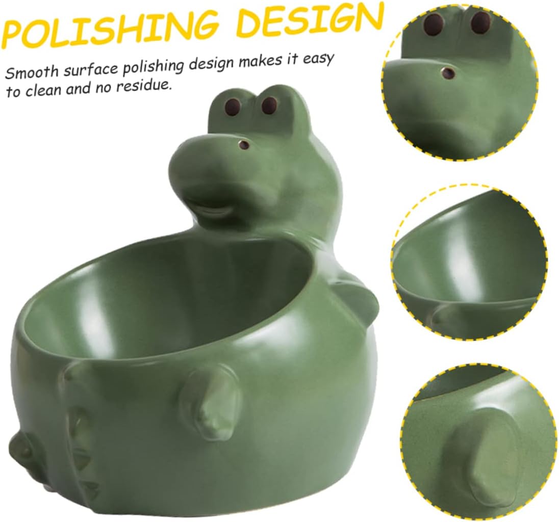 NOLITOY Ceramic Pet Feeding Bowl High Base for Cats and Dogs Sloping Design for Comfortable Eating Cartoon Dinosaur Shape Easy to Capacity