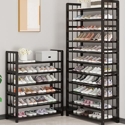 Rangement chaussures vertical bambou noir avec tablettes amovibles - 3