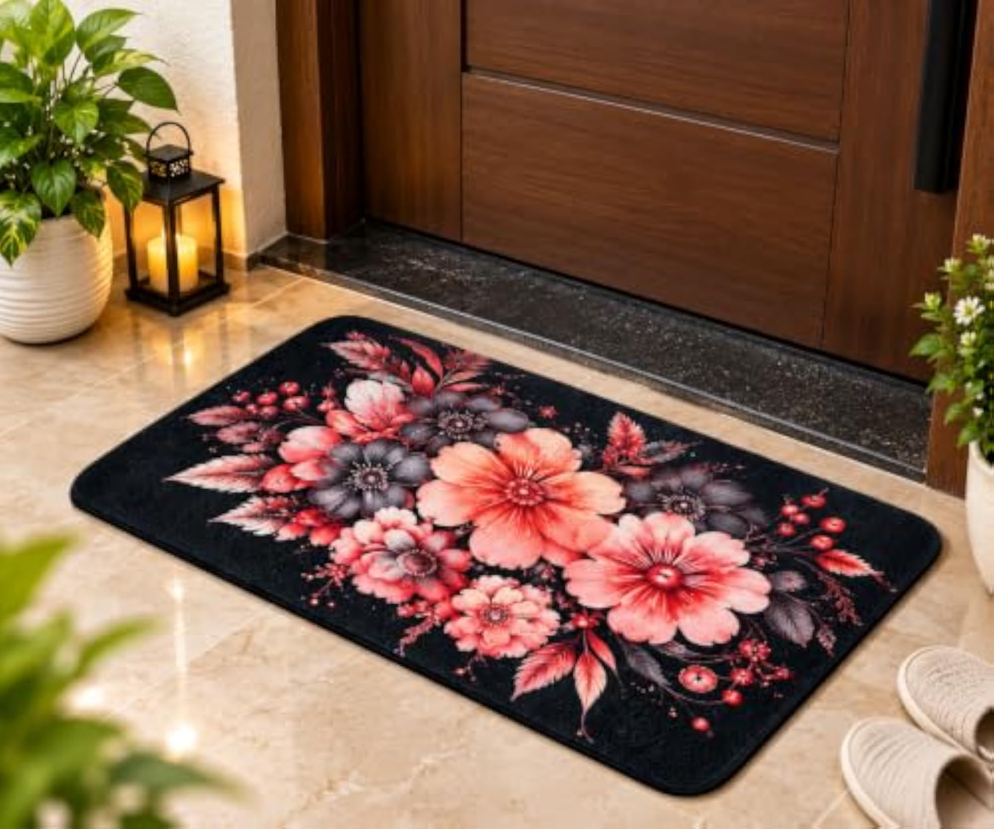 3D Floral Bath Mat Combo Pack of 2, Anti-Skid