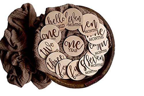 Legacy and Light Baby Natural Wooden Discs for Monthly Newborn Photos, Milestone Wood Signs, Fresh 48 Photo Prop, Gender Neutral First Year Cards, Minimalist Baby Shower Gift, Crunchy Parent Gift