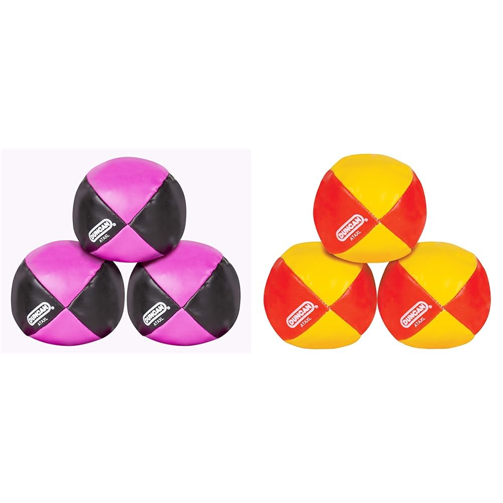 Duncan Juggling Balls, 2.25 Inch, 6 Pack (3 Black & Pink, 3 Red & Yellow), No Bounce, Vinyl Shell, Plastic Beans, Kids