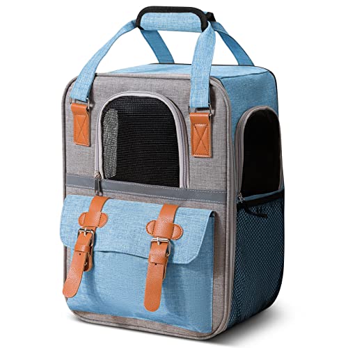 ALLSOPETS Sac à Dos pour Chat Chien Sac Transport Portable Confortable Respirant pour Petit Chiens Chiot Gros Chats Animal Voyages Randonnée Camping Sacs Dos de Transport Bleu