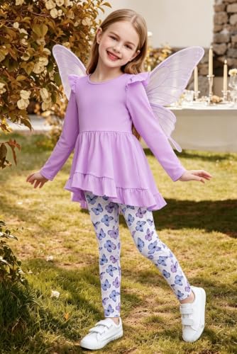 Image of Arshiner Toddler Girl Clothes Ruffle Trim Long Sleeve Pullover Top and Floral Print Leggings Fall Outfits Kids Clothing Sets