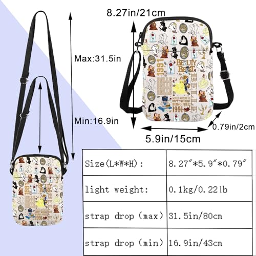 Image of ENSIANTH Cartoon Movie Inspired Gift Belle Lover Crossbody Bag A Tail as Old as Time Merch Belle Princess Beast Fans Gift (1991 CB)