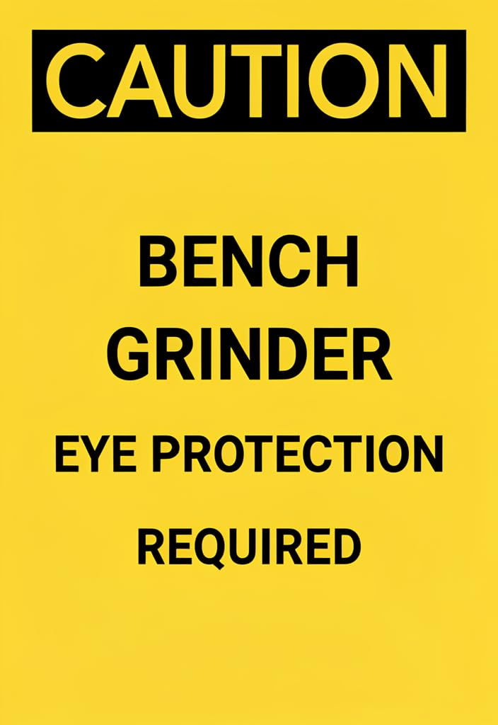 peiyeety Caution Bench Grinder Eye Protection Required Tin Sign 12x8 Inch, Yellow & Black Metal Warning Poster, Safety Shop Decor for Garage Workshop Man Cave, Wall Plaque Gift for Machinists