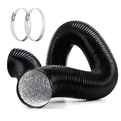 iPower Flexible 3 Inch 16 Feet Aluminum Ducting 4 Layer Protection Dryer Vent Hose for HVAC Heating Cooling Ventilation and Exhaust, 2 Clamps Included, Black